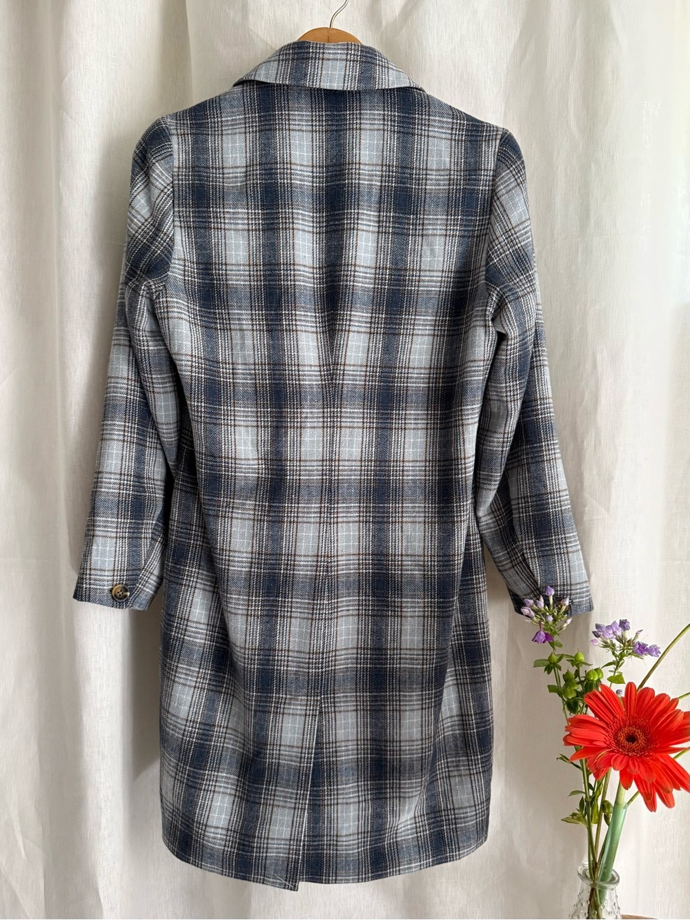 NWOT Sundance Plaid Wool Blend Blazer Coat S Longline Floral Lined Blue Jacket - Picture 6 of 12